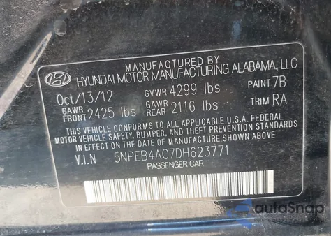2013 Hyundai Sonata Gls from USA, damaged, VIN 5NPEB4AC7DH623771